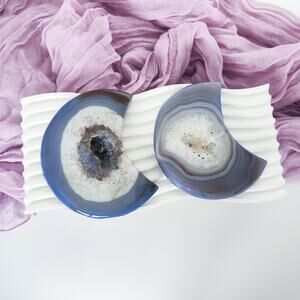 Large Druzy Agate Flat Moon Crystal Carving